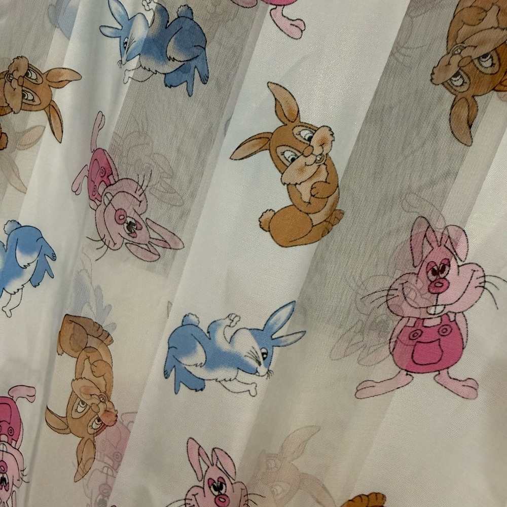 Spring Character Print Scarf - White, Pink, Blue, Brown NWOT - Picture 2 of 3